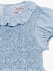Trotters London Blue Willow Rose Hand Smocked 100% Cotton Dress - Image 3 of 3