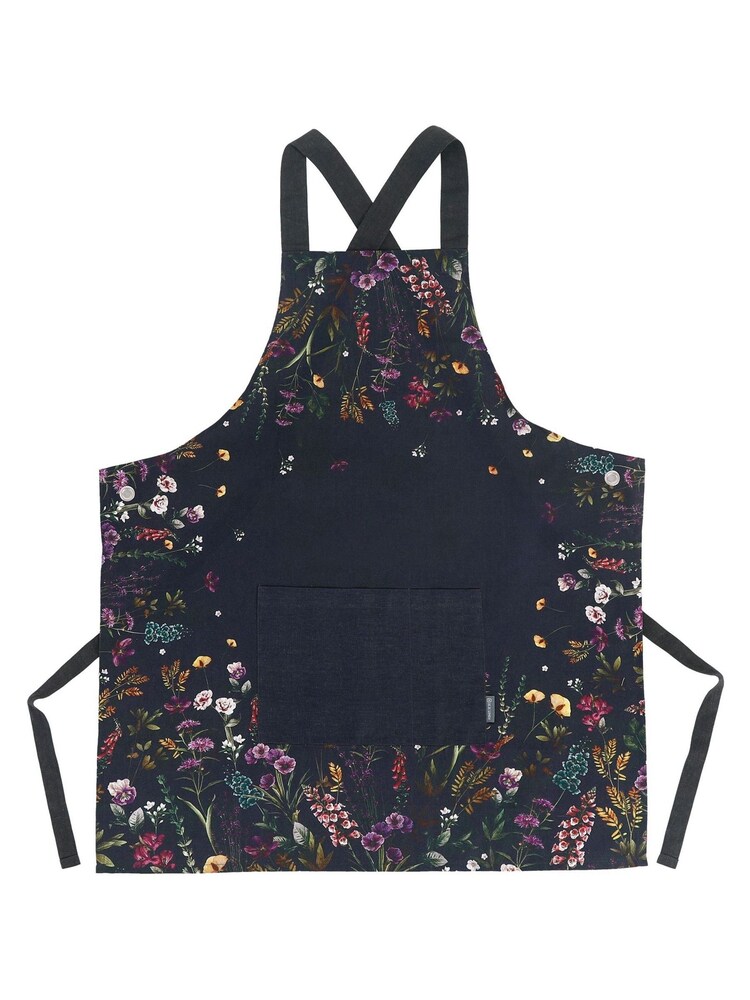 MM Living Blue 100% Cotton Floral Apron - Image 1 of 1 MM Living Blue 100% Cotton Floral Apron - Image 1 of 1