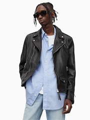 AllSaints Milo Black Biker Jacket - Image 1 of 8