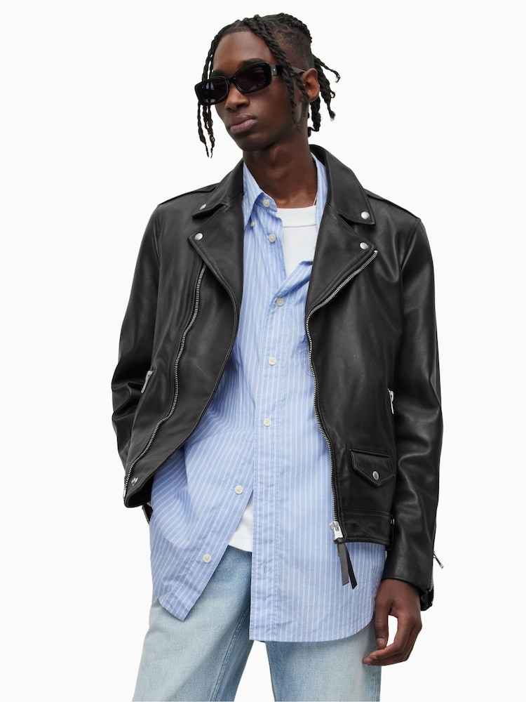 AllSaints Milo Black Biker Jacket - Image 1 of 8