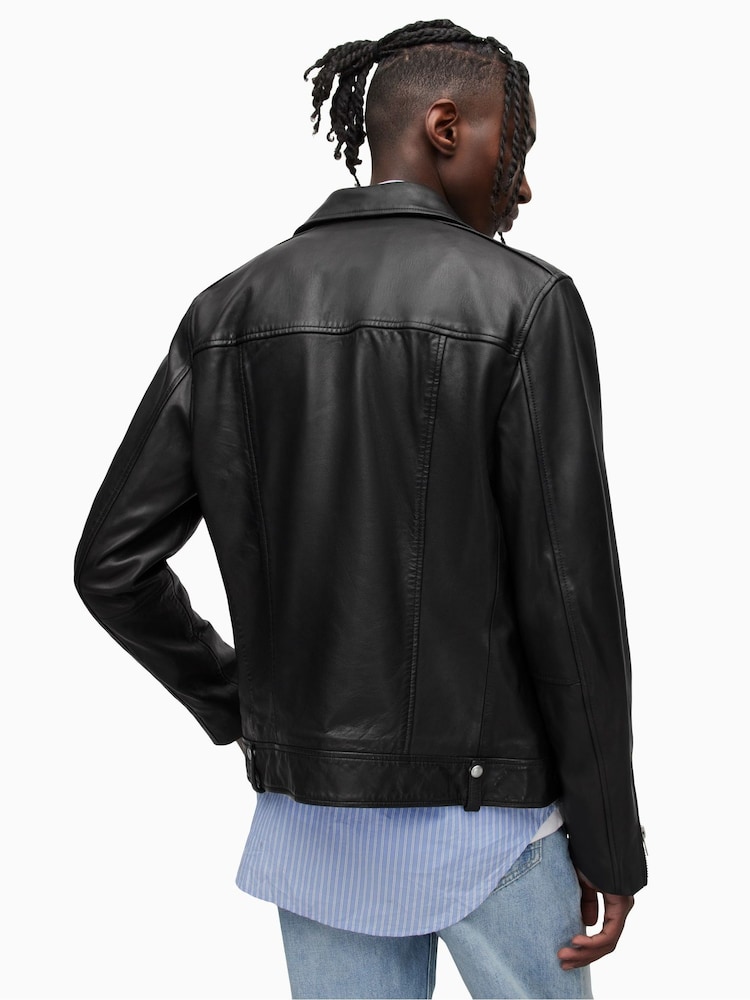 AllSaints Milo Black Biker Jacket - Image 2 of 8