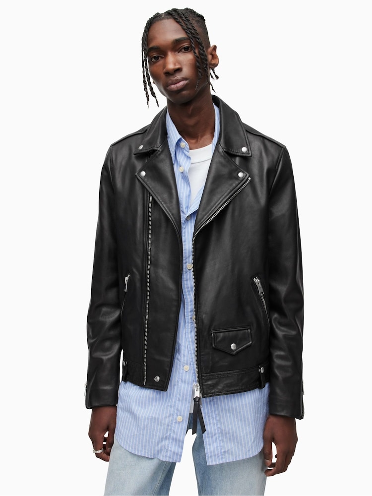 Milo Mens Allsaints Leather Jacket Buy AllSaints Milo Black Biker