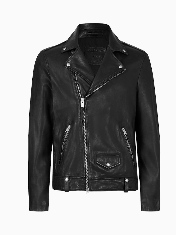 AllSaints Milo Black Biker Jacket - Image 8 of 8
