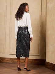 Love & Roses Faux Leather Cutwork Pencil Midi Skirt - Image 6 of 6