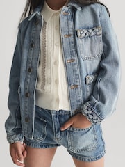Reiss Light Blue Ava Jr Plait Detail Denim Shorts - Image 1 of 6