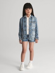Reiss Light Blue Ava Jr Plait Detail Denim Shorts - Image 3 of 6