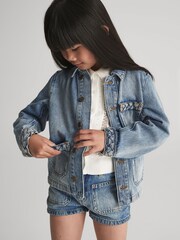 Reiss Light Blue Ava Jr Plait Detail Denim Shorts - Image 4 of 6