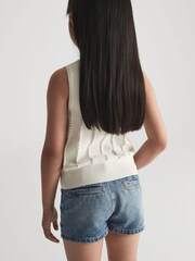 Reiss Light Blue Ava Jr Plait Detail Denim Shorts - Image 5 of 6