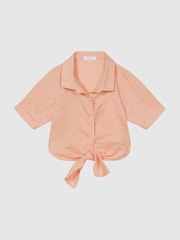 Reiss Pink Corrine Junior Tie Front Linen Shirt - Image 2 of 6