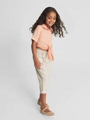 Reiss Pink Corrine Junior Tie Front Linen Shirt - Image 3 of 6