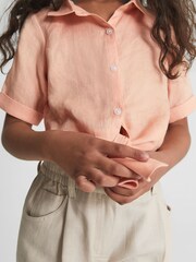Reiss Pink Corrine Junior Tie Front Linen Shirt - Image 4 of 6