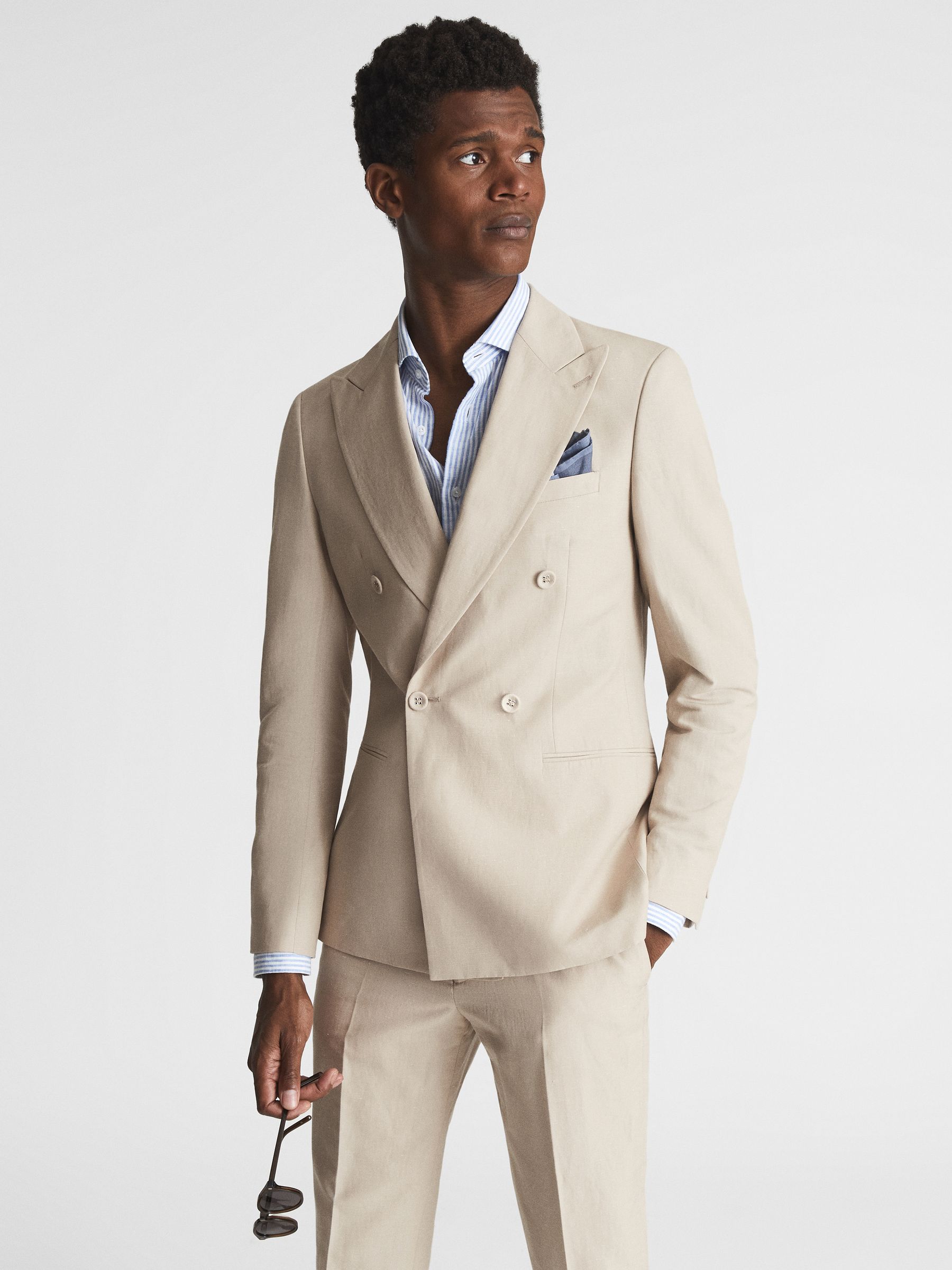 Buy Reiss Stone Tone Double Breasted Linen Blazer from the