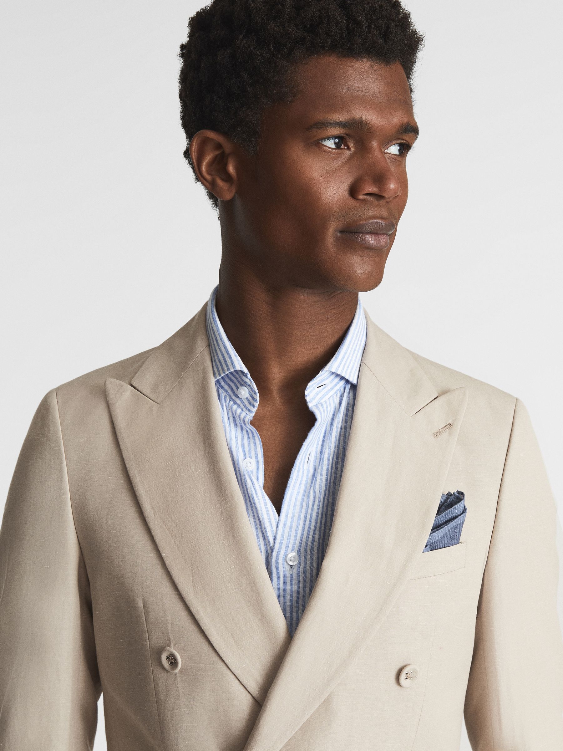 Buy Reiss Stone Tone Double Breasted Linen Blazer from the