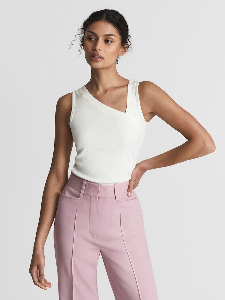 Reiss Cream Erin Sleeveless Asymmetric Neckline Top - Image 1 of 5