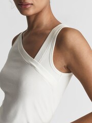 Reiss Cream Erin Sleeveless Asymmetric Neckline Top - Image 4 of 5