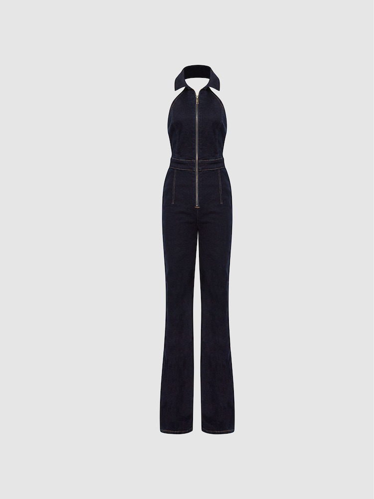 Reiss Indigo Pennie Denim Halter Jumpsuit - Image 2 of 6 Reiss Indigo Pennie Denim Halter Jumpsuit - Image 2 of 6