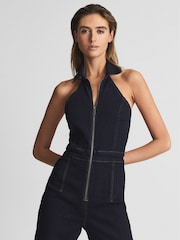 Reiss Indigo Pennie Denim Halter Jumpsuit - Image 3 of 6