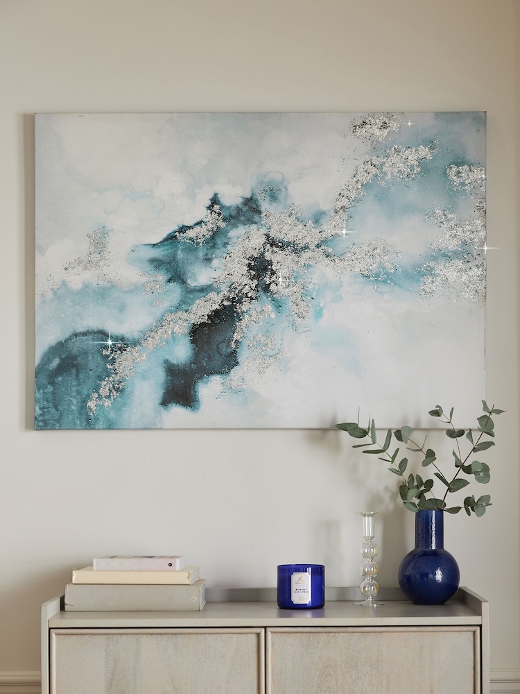 Blue/Silver Abstract Canvas Wall Art - Image 1 of 6