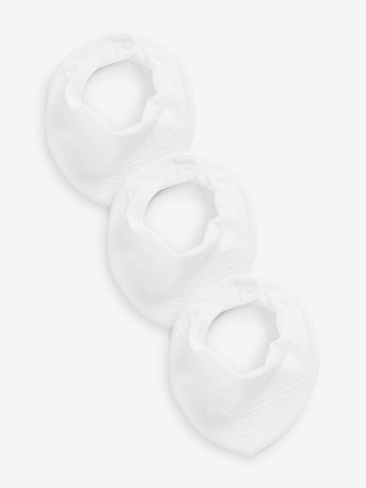White Muslin Baby Dribble Bibs 3 Pack - Image 1 of 1