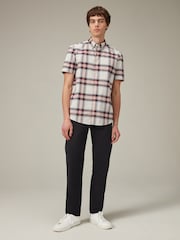 Ecru White/Navy Blue Stretch Oxford Check Short Sleeve Shirt - Image 2 of 8