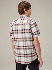 Ecru White/Navy Blue Stretch Oxford Check Short Sleeve Shirt - Image 3 of 8