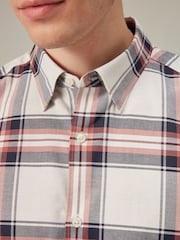 Ecru White/Navy Blue Stretch Oxford Check Short Sleeve Shirt - Image 4 of 8