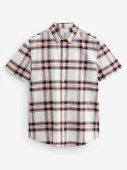 Ecru White/Navy Blue Stretch Oxford Check Short Sleeve Shirt - Image 6 of 8