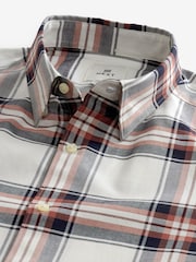 Ecru White/Navy Blue Stretch Oxford Check Short Sleeve Shirt - Image 7 of 8