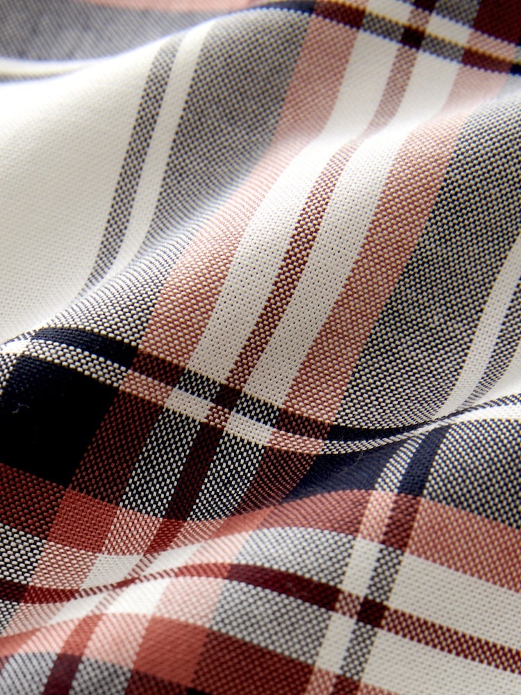Ecru White/Navy Blue Stretch Oxford Check Short Sleeve Shirt - Image 8 of 8