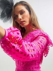 River Island Pink Long Sleeve Lace Mini Dress - Image 4 of 4