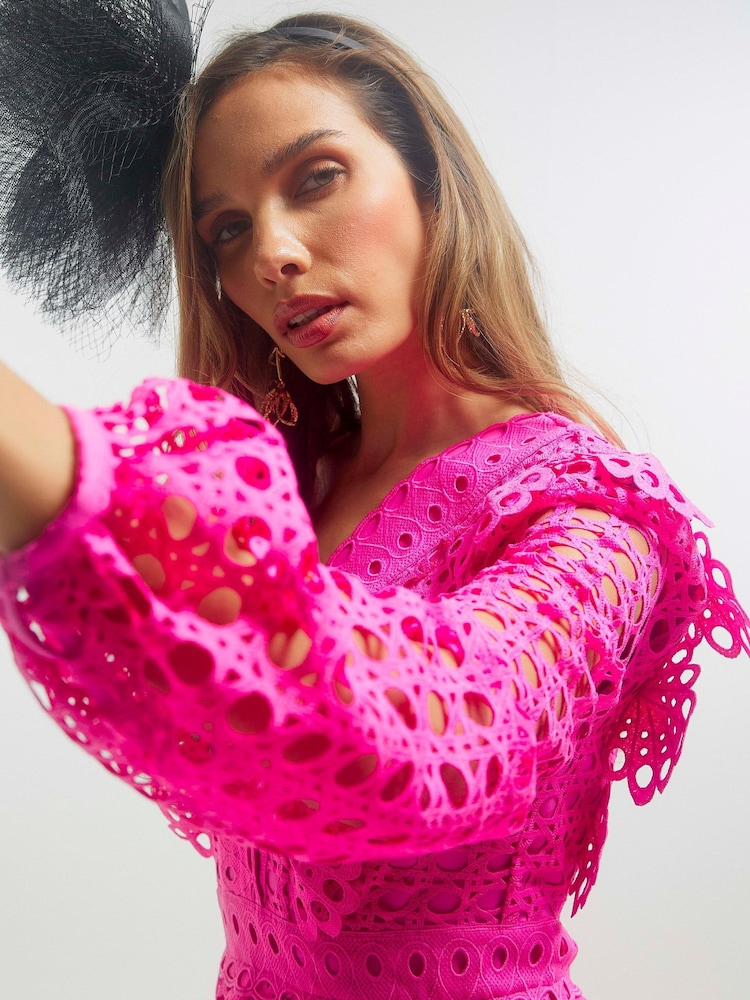 River Island Pink Long Sleeve Lace Mini Dress - Image 4 of 4