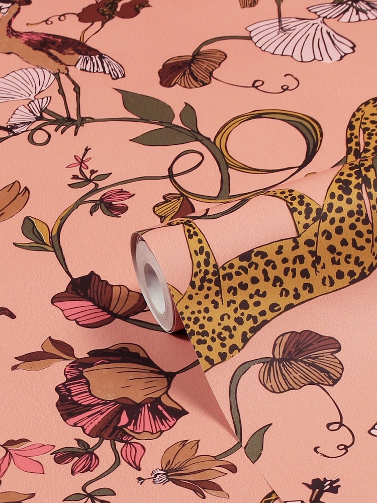 furn. Pink Exotic Wildlings Tropical Wallpaper - Image 2 of 3
