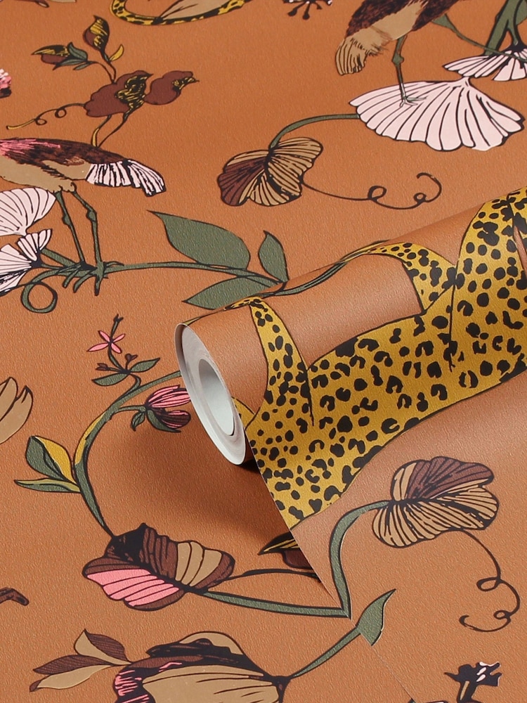 furn. Orange Exotic Wildlings Tropical Wallpaper - Image 1 of 3