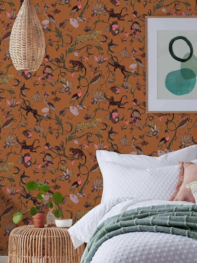 furn. Orange Exotic Wildlings Tropical Wallpaper - Image 2 of 3