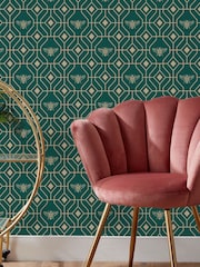 Furn Emerald Green Bee Deco Geometric Foiled Wallpaper - Image 1 of 3