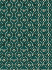 Furn Emerald Green Bee Deco Geometric Foiled Wallpaper - Image 3 of 3