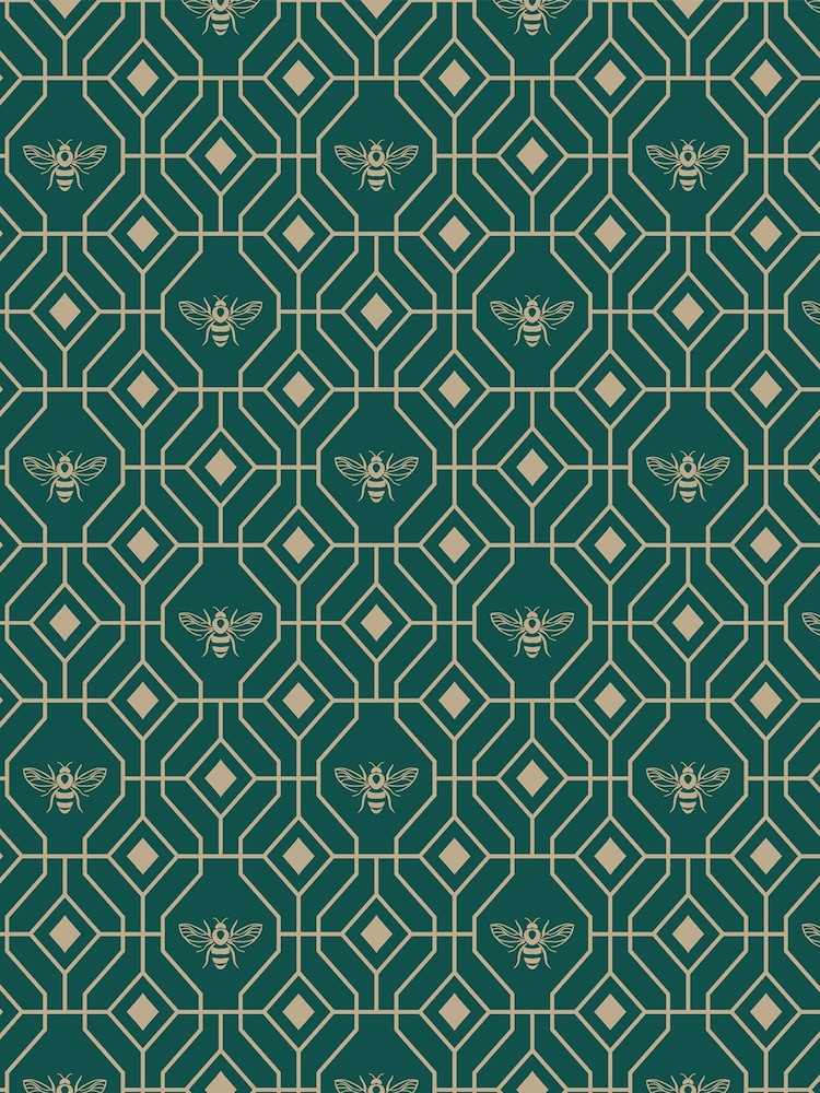 Furn Emerald Green Bee Deco Geometric Foiled Wallpaper - Image 3 of 3