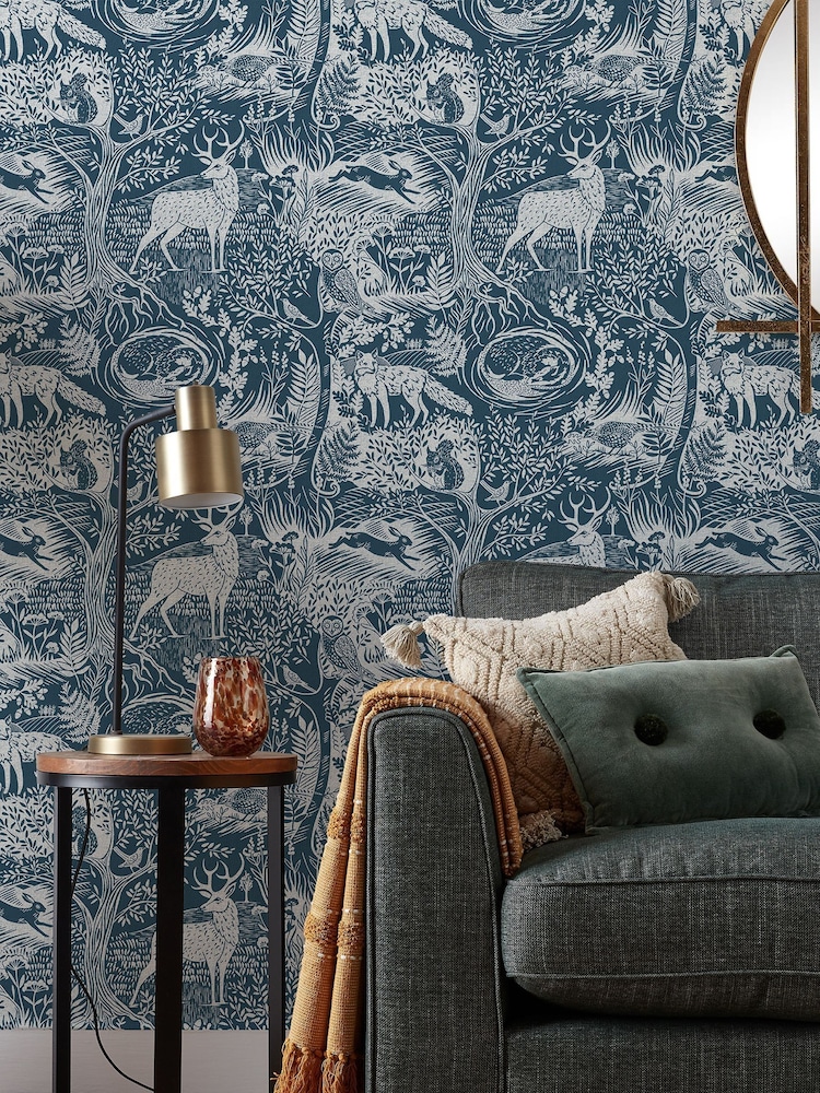 furn. Blue Winter Woods Animal Wallpaper - Image 1 of 3