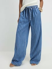 River Island Blue Mid Rise Stripe Wide Leg Paperbag Jeans - Image 4 of 4