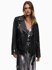 AllSaints Black Billie Biker Jacket - Image 1 of 6