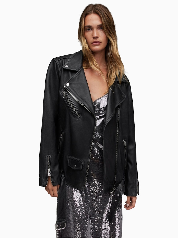 AllSaints Black Billie Biker Jacket - Image 1 of 6