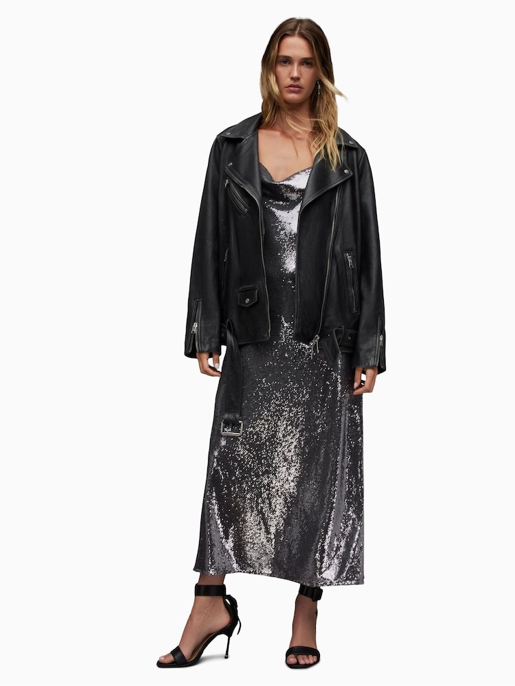 AllSaints Black Billie Biker Jacket - Image 3 of 6
