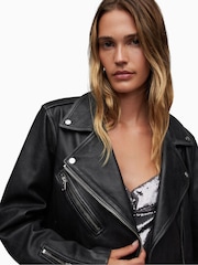 AllSaints Black Billie Biker Jacket - Image 4 of 6