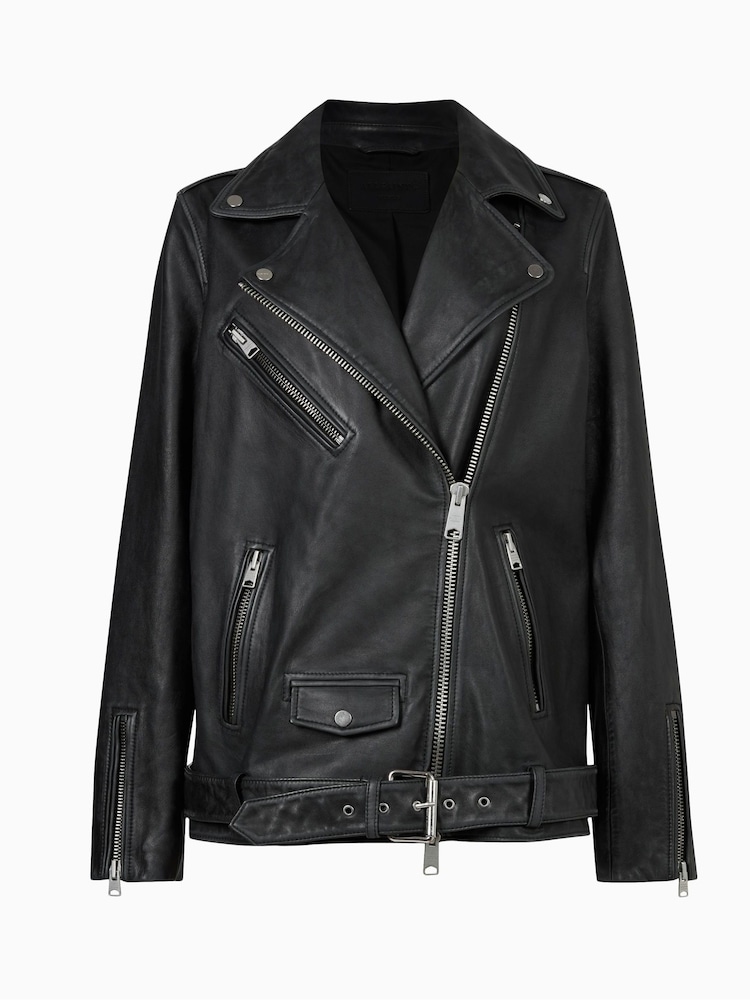 AllSaints Black Billie Biker Jacket - Image 6 of 6