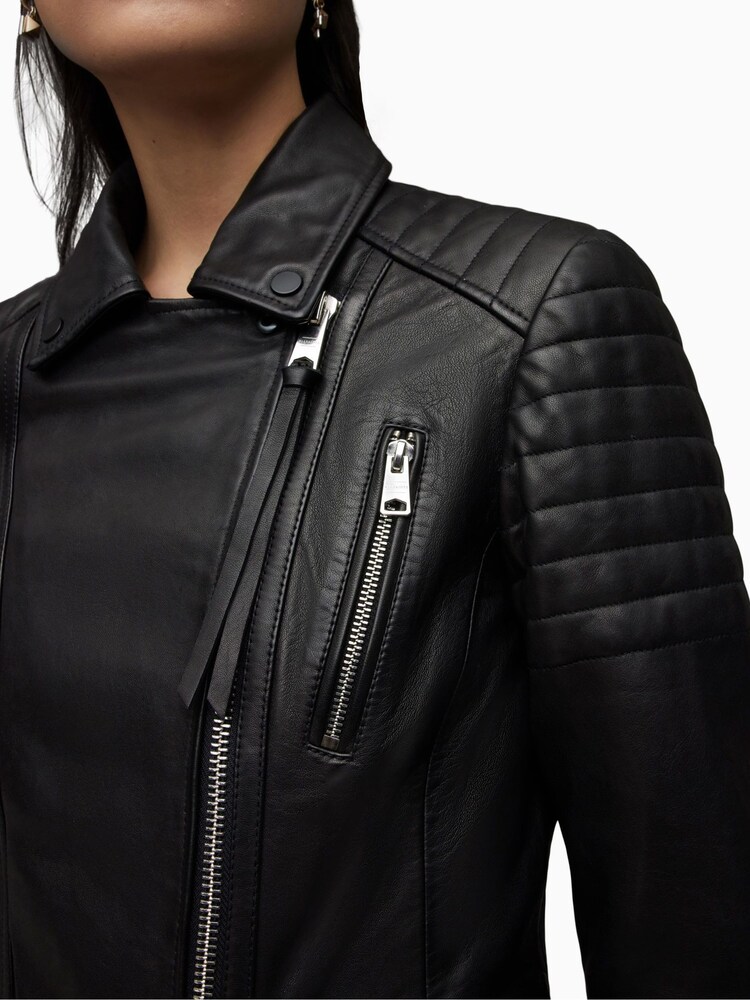 AllSaints Black Leoni Leather Biker Jacket - Image 1 of 7