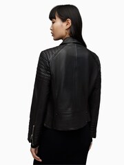 AllSaints Black Leoni Leather Biker Jacket - Image 2 of 7