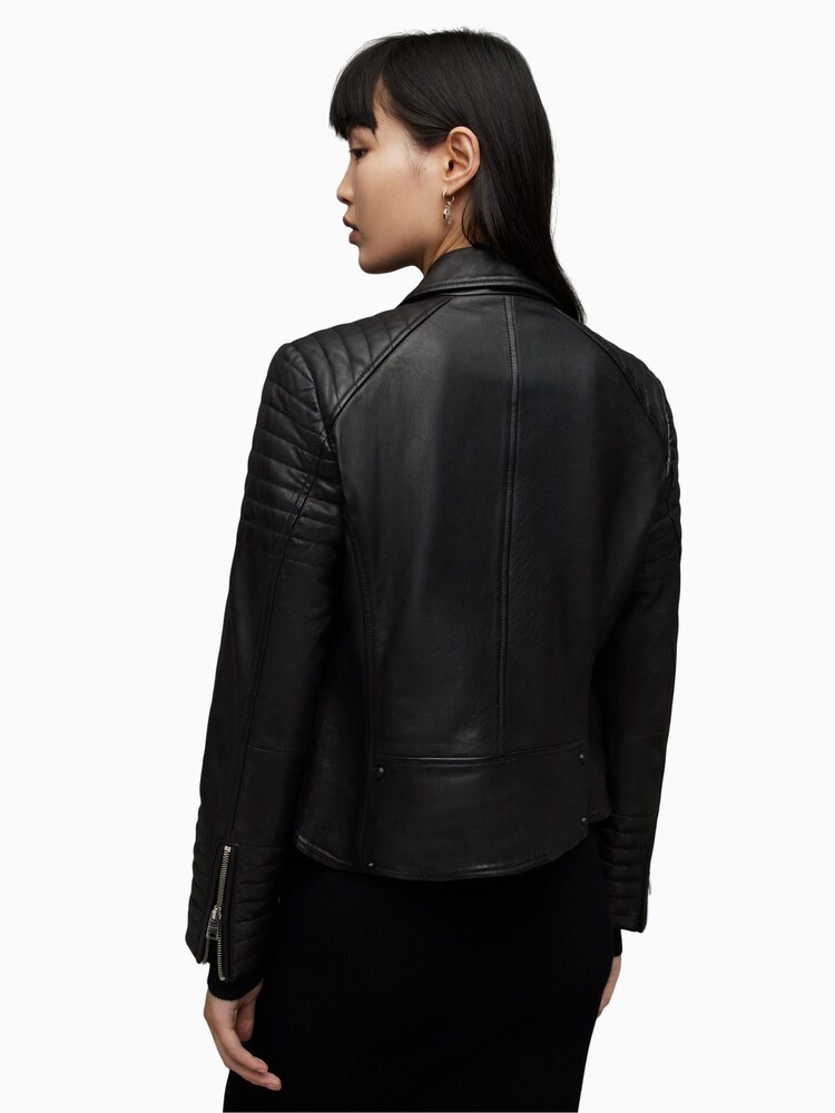 AllSaints Black Leoni Leather Biker Jacket - Image 2 of 7