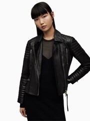 AllSaints Black Leoni Leather Biker Jacket - Image 3 of 7