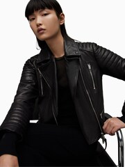 AllSaints Black Leoni Leather Biker Jacket - Image 5 of 7