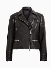 AllSaints Black Leoni Leather Biker Jacket - Image 6 of 7